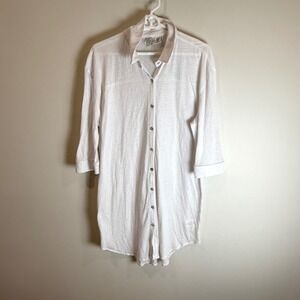 Joie White Cotton Blend Button Up Shirt Dress Tunic Lightweight Size M